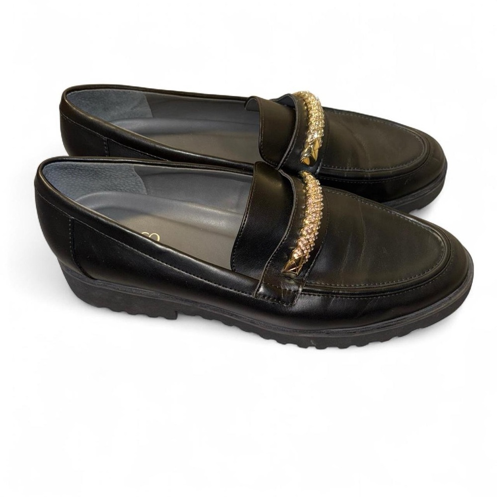Franco Sarto Black Loafers with Gold Accent - Picture 5 of 8